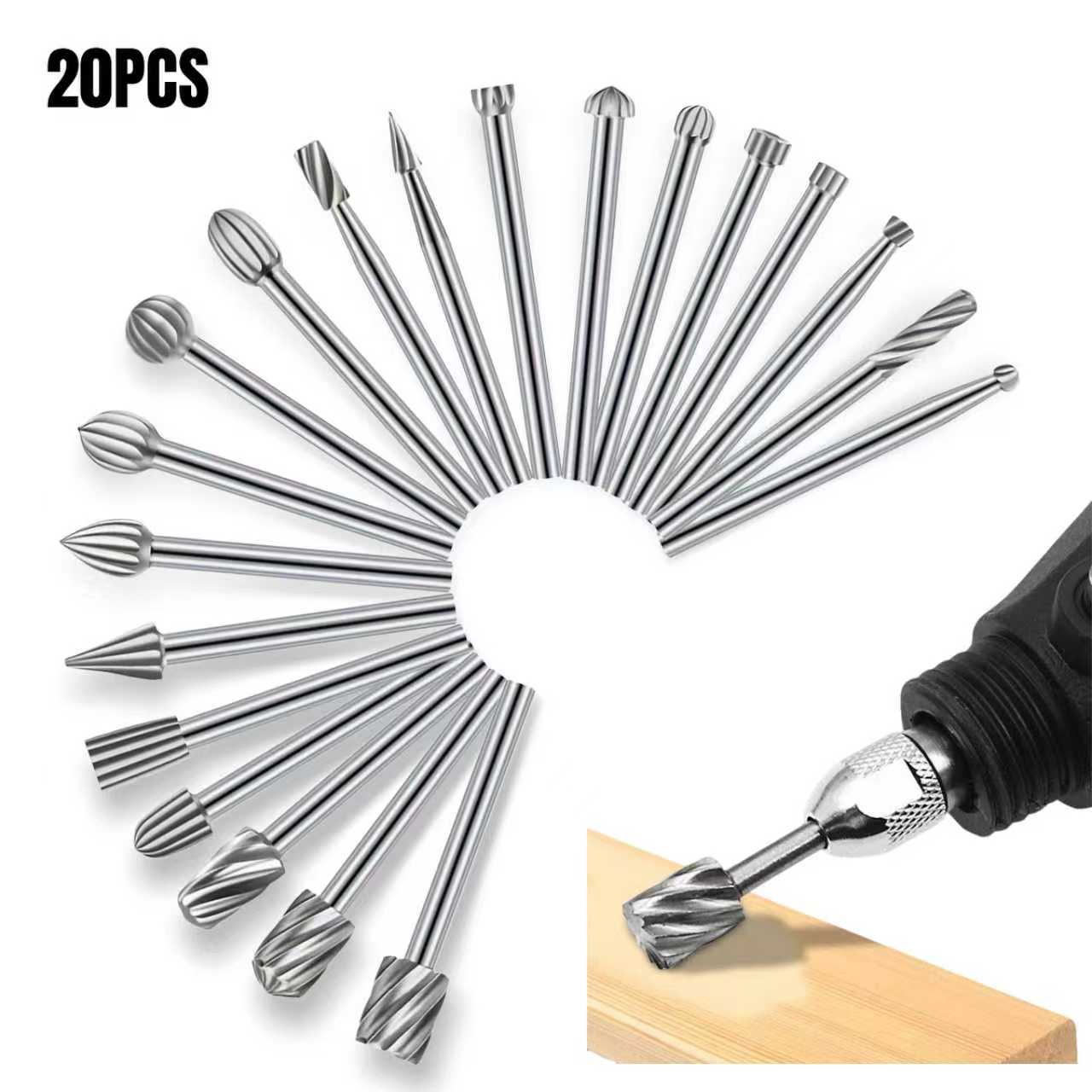 Chisel Set Wood - 20PCS Rotary Drill Bit and Burr